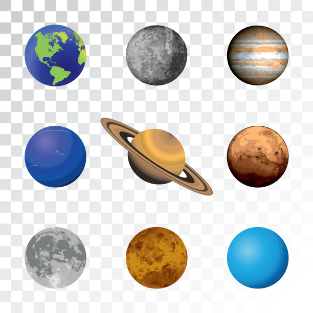 行星彩色设置在透明的背景图片下载