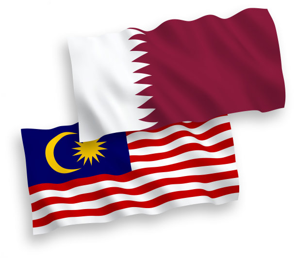 白色背景上的卡塔尔和马来西亚国旗图片下载