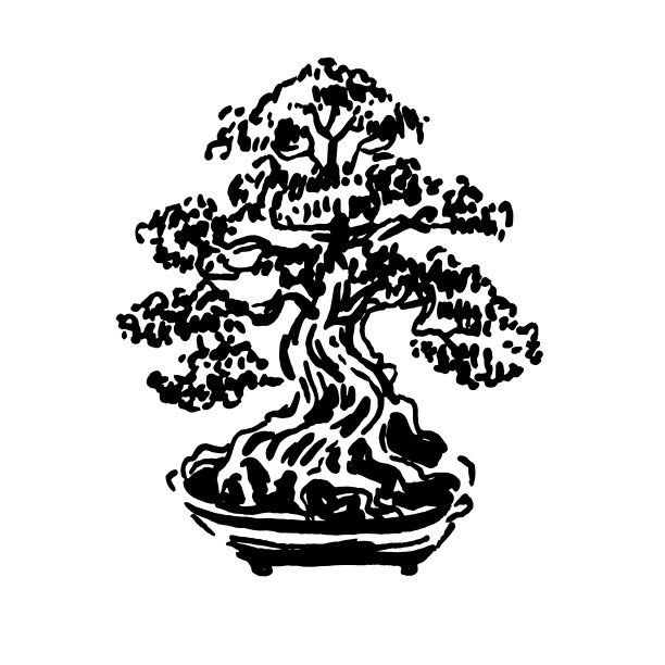 日本老盆景树在壶手绘标志图片下载