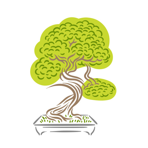 日本老盆景树在花盆标志图片下载