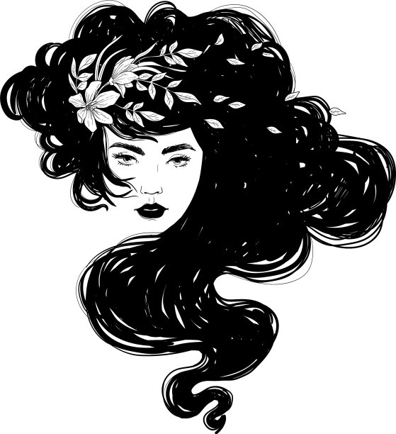 画像美丽的女人与花黑色图片下载