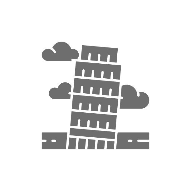 意大利比萨斜塔，标志性的灰色图标。图片下载