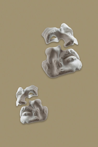 古董雕塑的脸老胡子男子超现实拼贴在波普艺术风格。现代形象与切割细节雕像头。电子杂志的文化。当代艺术海报。极简主义的疯狂。严格的严厉的人。图片下载