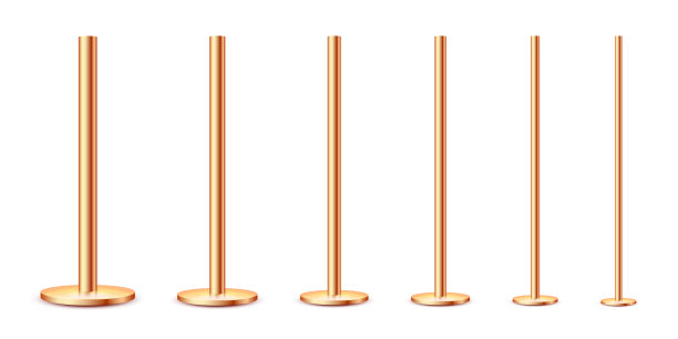 真实的金属杆收集孤立的白色背景。各种直径光滑青铜管。广告牌或广告横幅支架，支架。矢量图图片下载