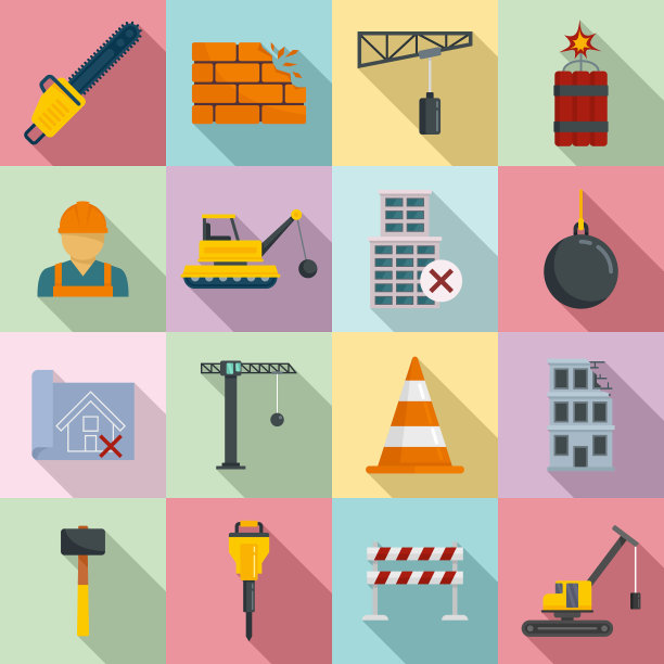 拆除工作图标设置扁平化风格图片下载