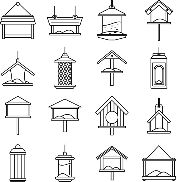 城市鸟喂食器图标设置轮廓风格图片下载