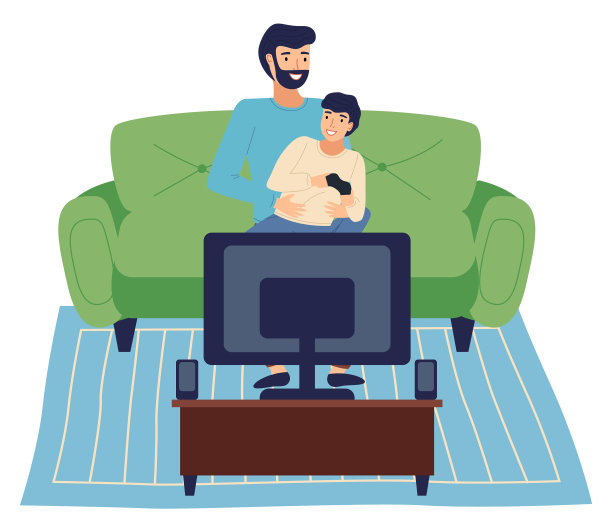 快乐的男人抱着膝上的小男孩图片下载