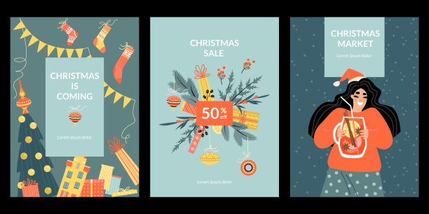 设置圣诞贺卡和圣诞市场图片下载