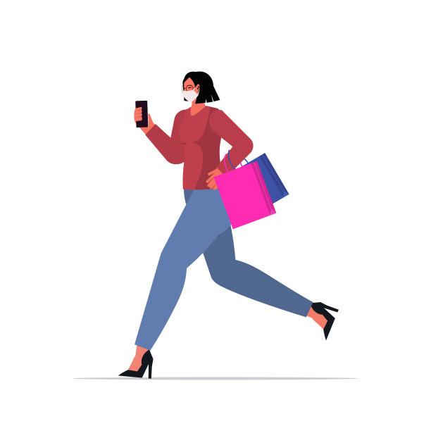 戴面具的女人拿着黑色购物袋奔跑图片下载