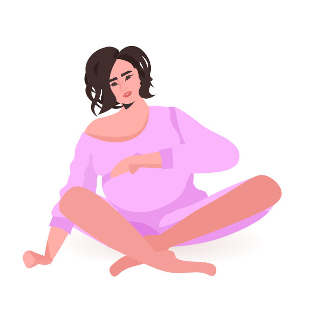 年轻孕妇抱着肚子坐着图片下载