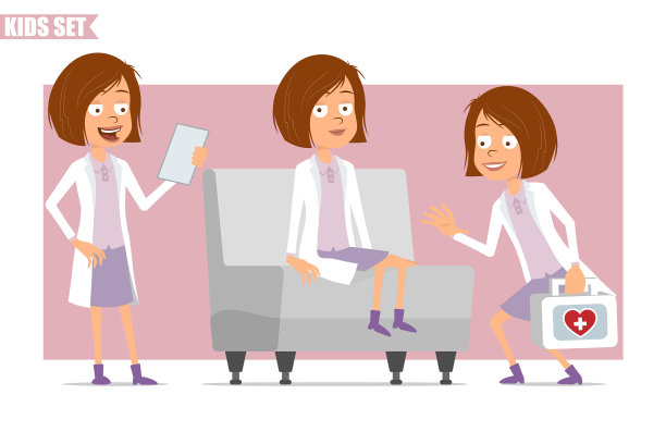 卡通扁医生小女孩角色集图片下载