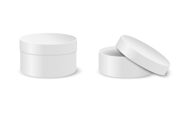 圆纸板箱模型。封闭和开放的白色圆筒包隔离在白色背景。装礼品、化妆品、糖果的容器。向量现实的例子图片下载
