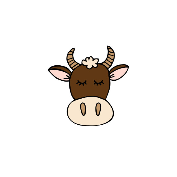 矢量手绘涂鸦素描彩色牛脸图片下载