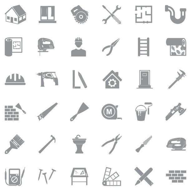 家里修理图标。灰色的平面设计。矢量插图。图片下载