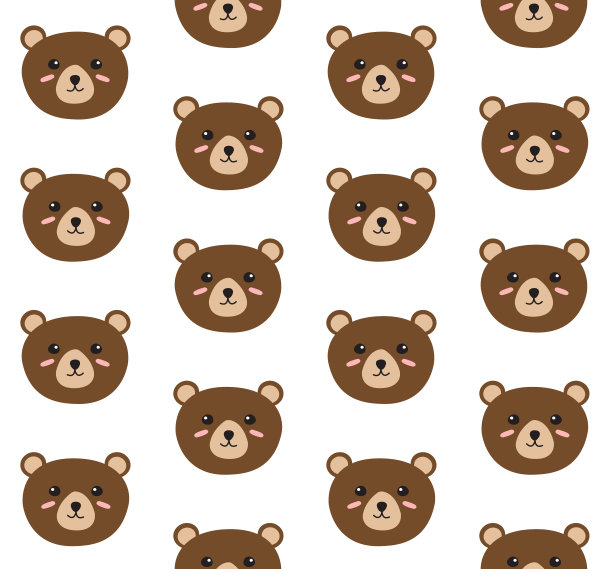 矢量无缝图案的平面卡通手绘涂鸦熊脸图片下载