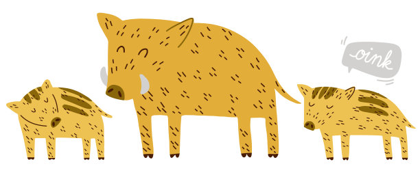 可爱的猪爸爸和小猪卡通矢量插画图片下载