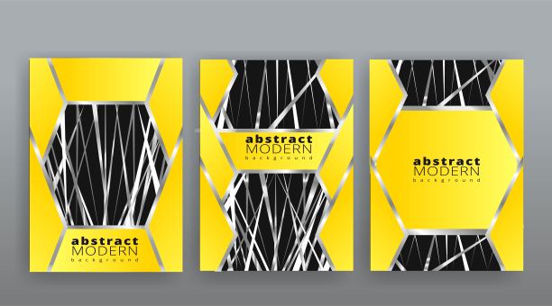 黄色和银色抽象的未来主义模板集，现代创意矢量图案设计的网页和打印装饰，图片下载