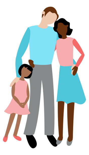 一个白人男子温柔地拥抱着一个黑皮肤的女人和他们的小女儿图片下载