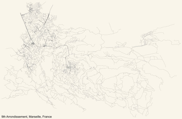 法国马赛第9区(Les Baumettes, Le Cabot, Carpiagne, Mazargues, La Panouse, Le Redon, saint - marguerite, Sormiou, vaufrliers)的街道地图图片下载