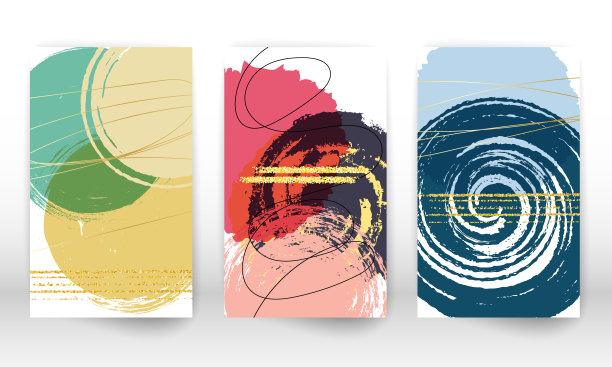 水彩效果设计封面。一套抽象的手绘几何形状。涂鸦线条，金色颗粒。图片下载