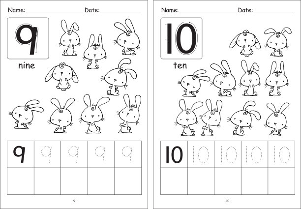 幼儿园幼儿1 - 10卡通兔子写作活动图片下载