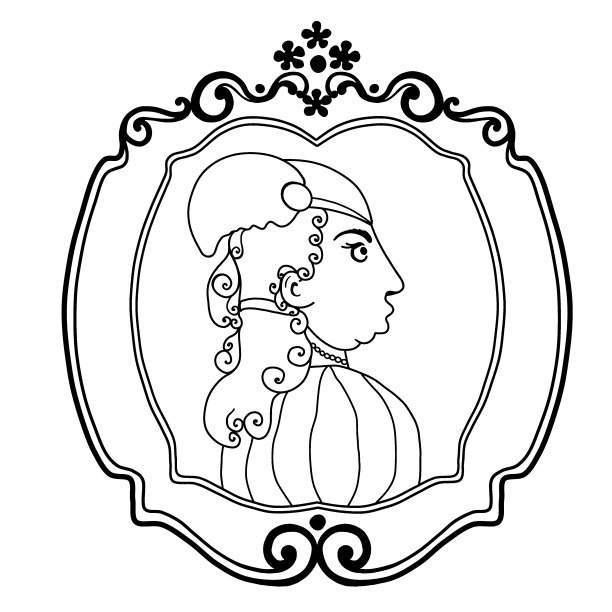 Сoloring页面。光栅插图肖像卡通有趣的女人在椭圆形的框架。女人的肖像图片下载