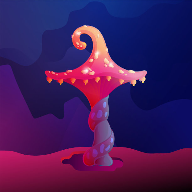 五彩缤纷的奇幻蘑菇矢量设计。森林真菌和不切实际的植物发光帽，扭曲的桶和吊坠。游戏概念，卡通背景，故事书，贴纸图片下载