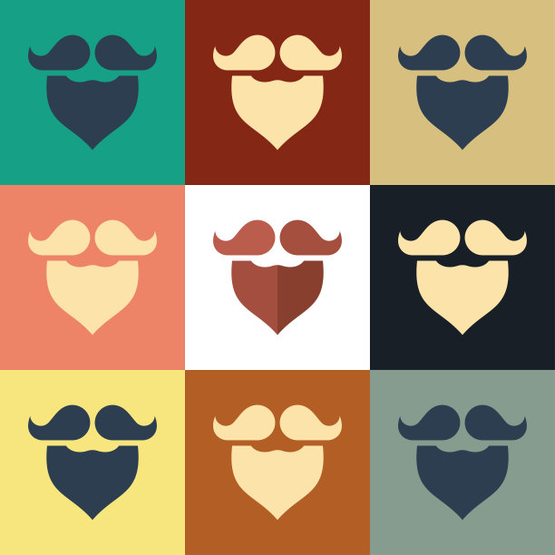 胡子和胡子图标孤立的颜色背景。理发店的标志。面部发型。古典风格的绘画。矢量图图片下载