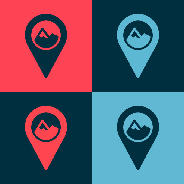 Pop艺术地图指针与山图标隔离图片下载