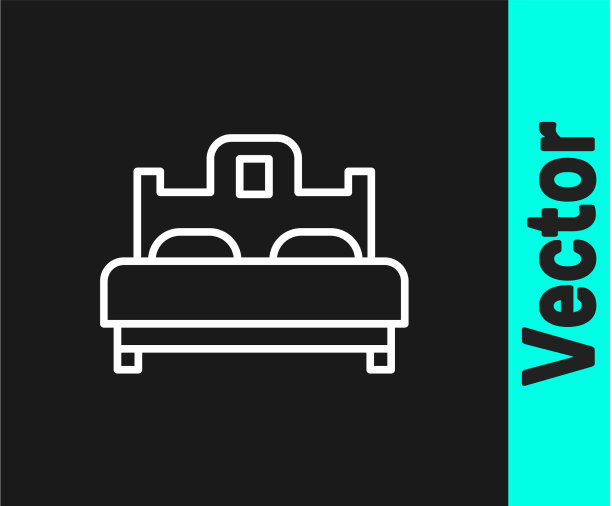 白色线卧室图标孤立在黑色图片下载