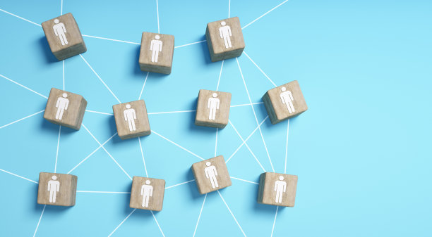 木制的立方体与人的图标连接图片下载