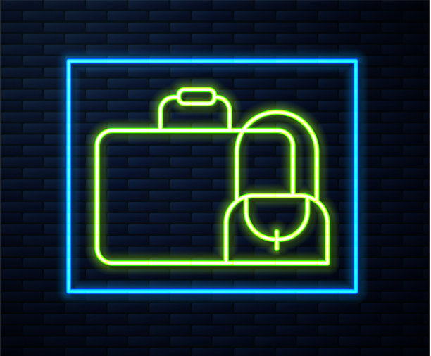 发光的霓虹灯线旅行箱旅行图标图片下载