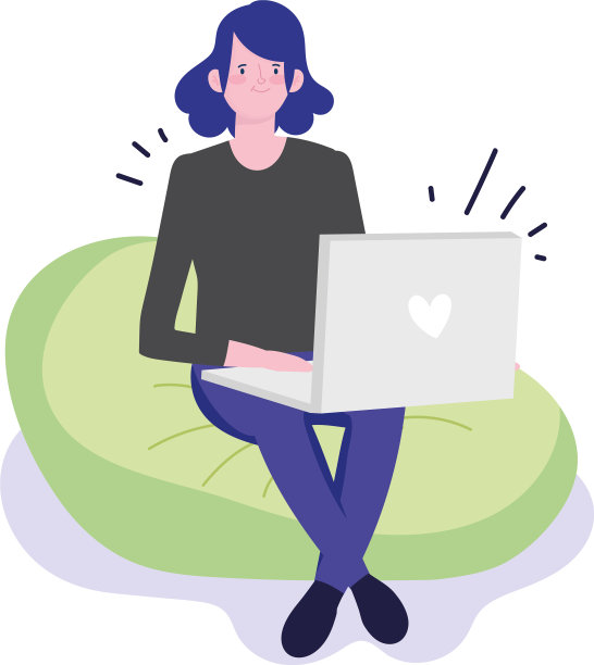 年轻女子坐在豆椅上，手提电脑图片下载