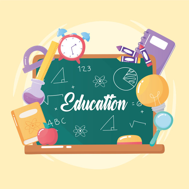 教育黑板，时钟，书，铅笔，苹果图片下载