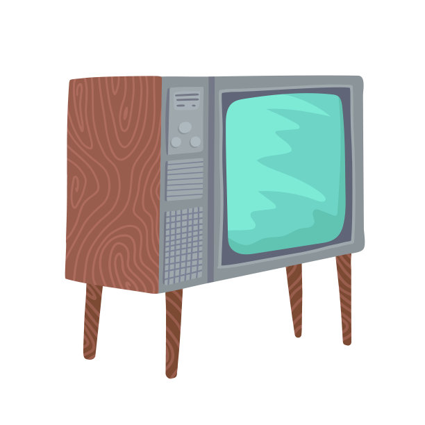 古董电视与显像管电视腿卡通图片下载