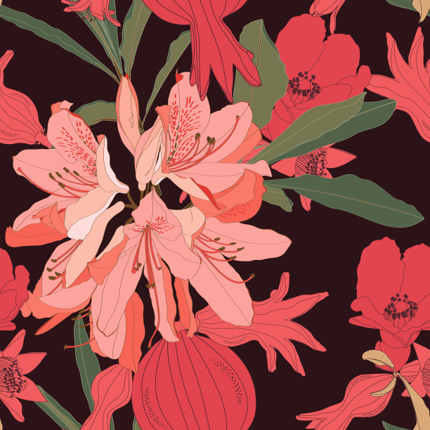 无缝图案与杜鹃花夹竹桃图片下载