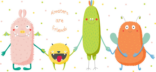 可爱的怪物牵着手图片下载