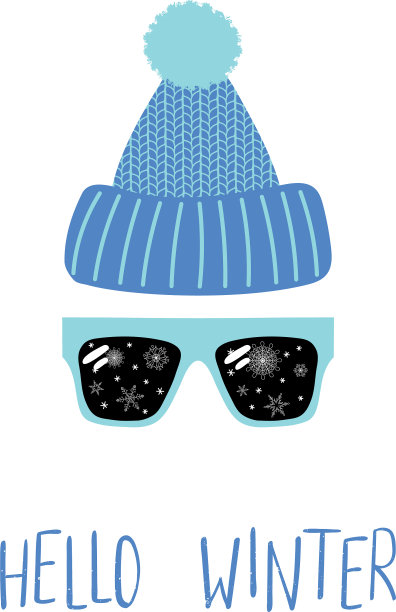 你好，戴眼镜的冬天字母图片下载