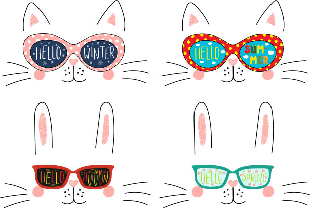 四季可爱的猫兔面孔设置图片下载