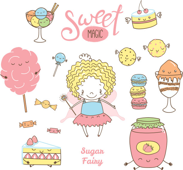 可爱的手绘甜点涂鸦与仙女图片下载