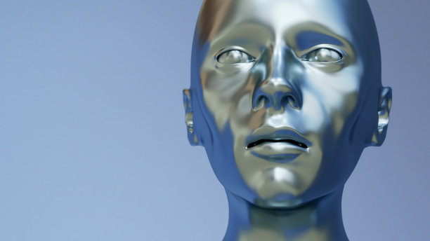 人工智能机器人安卓机器金属头3D插图图片下载