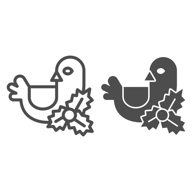 冬青浆果和鸟线和固体图标图片下载