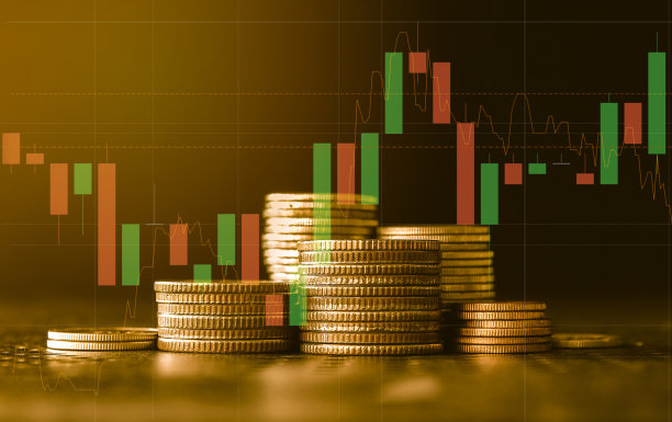 金币与交易图形的叠加，可以作为金融投资概念的背景图片下载