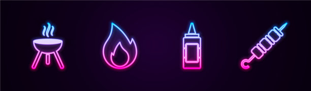 设置烤肉线，烤架火焰芥末图片下载