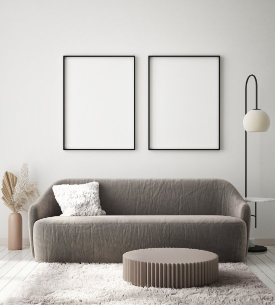 模拟海报框架在现代室内背景，装饰艺术风格，3D渲染图片下载