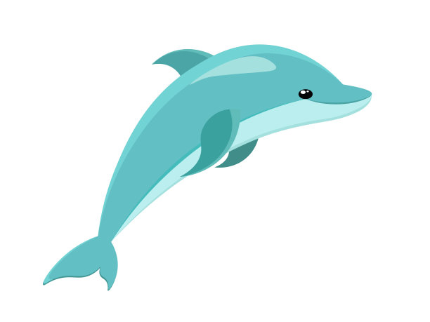 卡通海豚孤立在白色背景。蓝色海豚跳跃矢量插图图片下载