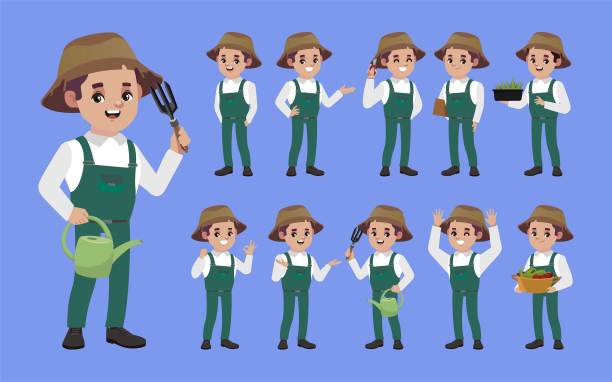 一组不同姿势的农民图片下载