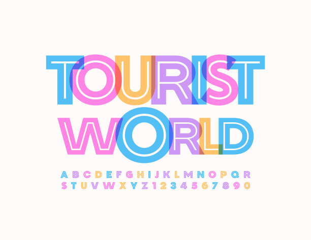 向量创意横幅旅游世界。时髦的字母和数字集图片下载