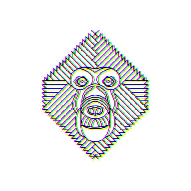 小故障效果猴子标志矢量动物插图图片下载