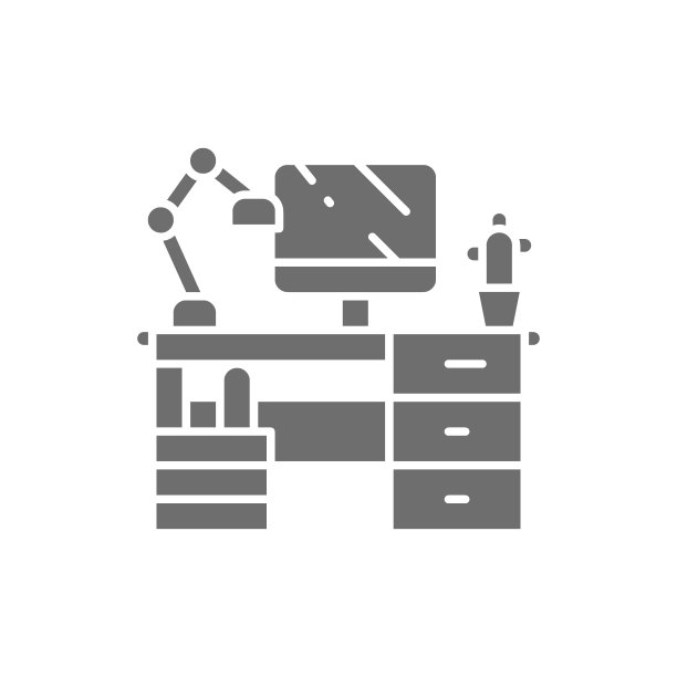 工作场所，办公桌上有电脑和灯的灰色图标。图片下载